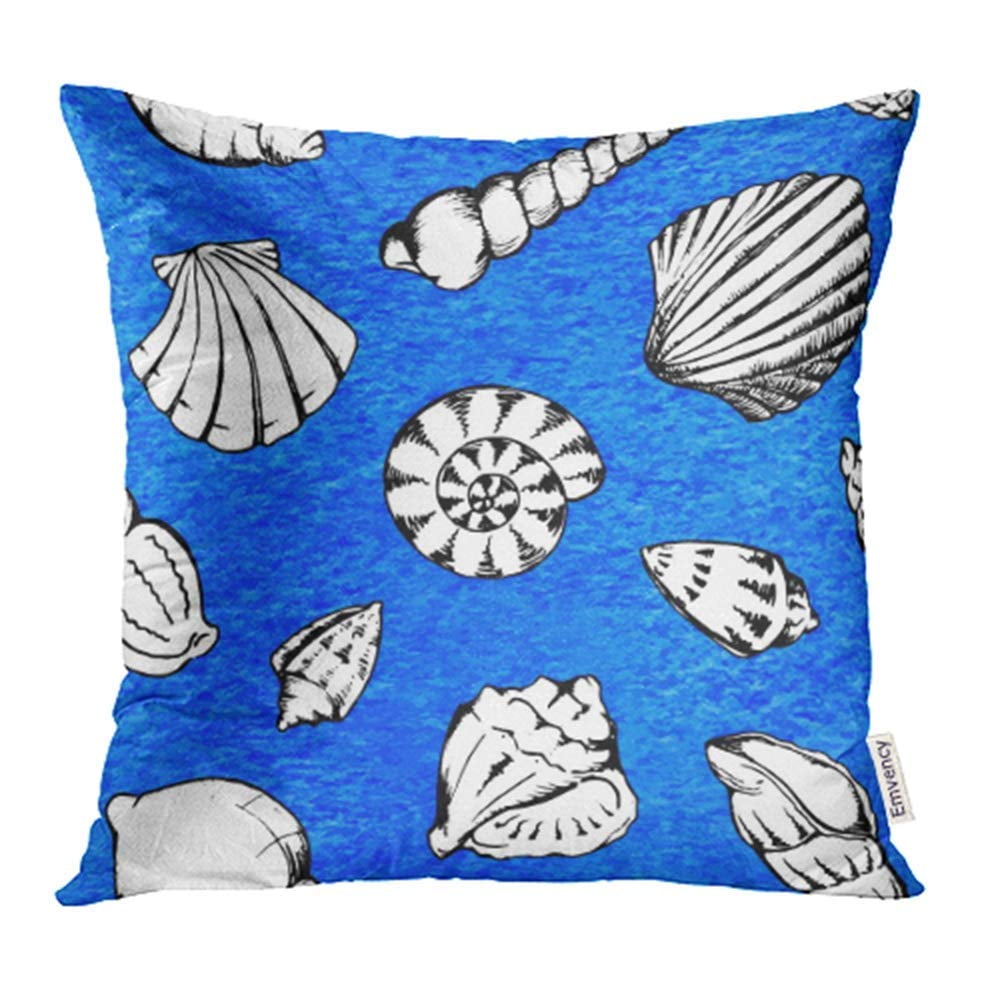 ARHOME Blue Abstract Sea Shells Artistic Beach Black Clam Collection Color Composition Pillow