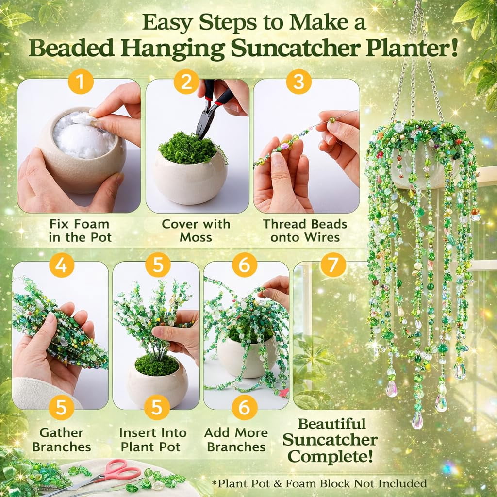 2026 Upgrade 5500 Pcs DIY Beaded Plant Kit, Green Beads for Beaded Plants, Forever Plant Kit for DIY Plant Making, Leaf Beads for Jewelry Making, for Jewelry Making DIY Craft