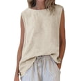 thumbnail image 2 of Babysbule Women's Sleeveless Linen-Look Round Neck Tank Top, Loose Fit Casual Blouse, 100% Polyester Summer Shirt for Daily and Vacation Wear, 2 of 7