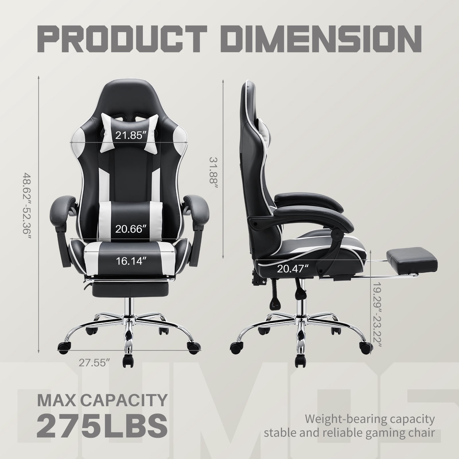 MCQ Computer Chair, Home Office Chair with Footrest and Lumbar Support for Office, Game Room, Black and White