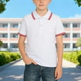 thumbnail image 2 of Diufon Boys Girls School Uniform Kids Short Sleeve Lapel V Neck T-Shirts Spring Fashion Striped Tops 2-15 Years, 2 of 4