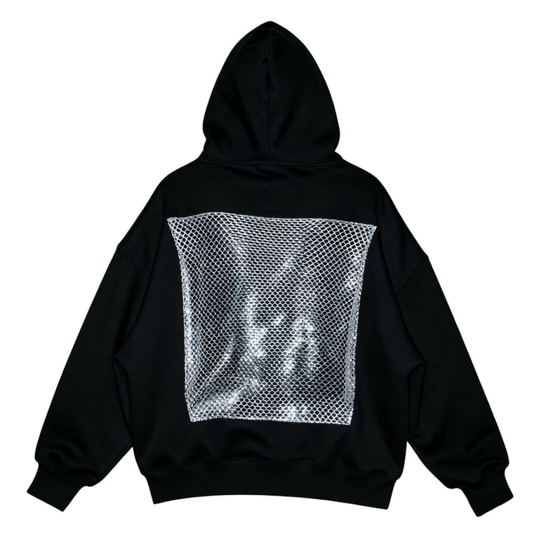 XIAOCHA Womens Rhinestone Mesh Back Panel Pullover Hoodie