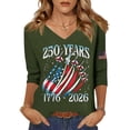 thumbnail image 3 of 250th Anniversary Shirts for Women 2026 - Patriotic 1776-2026 USA Flag V-Neck 3/4 Sleeve Graphic Tees - Vintage Distressed Pullover Tops Army Green L, 3 of 5