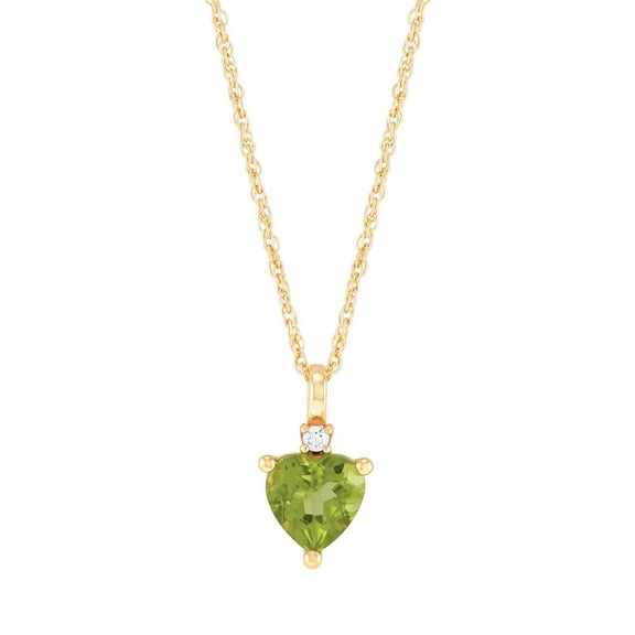 Brilliance Fine Jewelry Heart Peridot and White Cubic Zirconia Pendant Necklace in Sterling Silver and 14KT Gold Plate