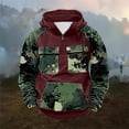 thumbnail image 2 of Wrtxtat Men's Sweatshirt Cargo Style Camouflage Printed Pullover Long Sleeve Quarter Zip Drawstrings Hoodies Outdoor Sports Trainning Hiking Tops Wine#07 S, 2 of 3