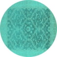thumbnail image 1 of Ahgly Company Machine Washable Indoor Round Oriental Turquoise Blue Traditional Area Rugs, 4' Round, 1 of 4