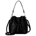 thumbnail image 1 of Bucket Bag Faux Leather Tassel Drawstring Tassel Drawstring Bucket Crossbody Pouch Women Solid Color Shoulder Bag Handbag, Black, 1 of 7
