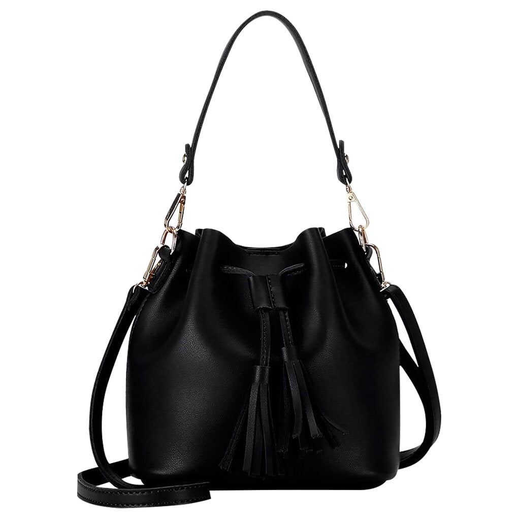 Black leather tassel bag discount