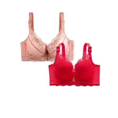 HCURIBAD Clearance! Bras for Women  Pack of 2 Sports Bra Women s Breathable Plus Size Lace Bra Womens Bras Sexy Wireless Bras for Women  Push up Bra  Bra Pack 2Pcs Underwear Hot Pink 8XL