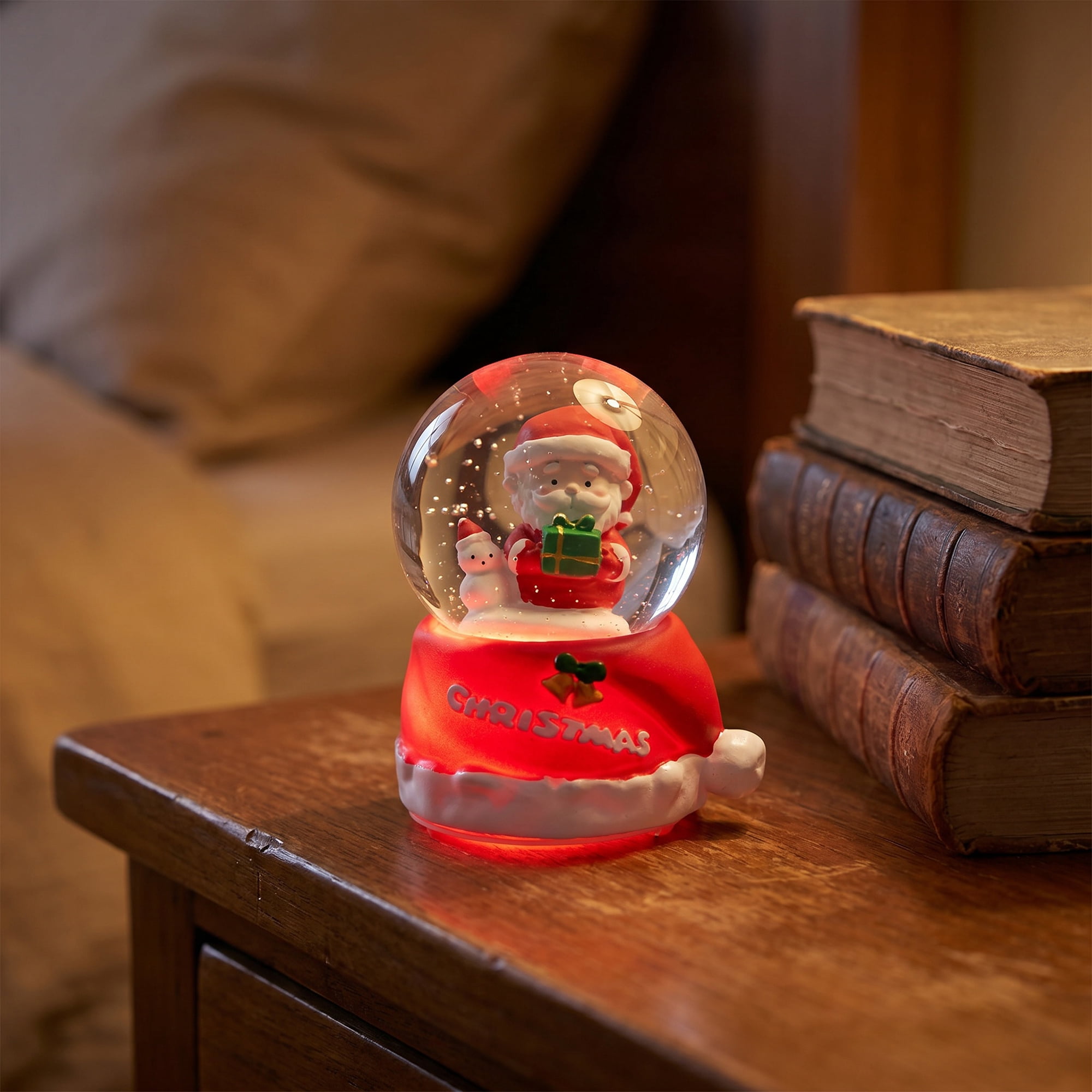 Unique Bargains Crystal Ball Shatterproof LED Glitter Snow Globe Red A 2.6" x 2.6" x 3.7"