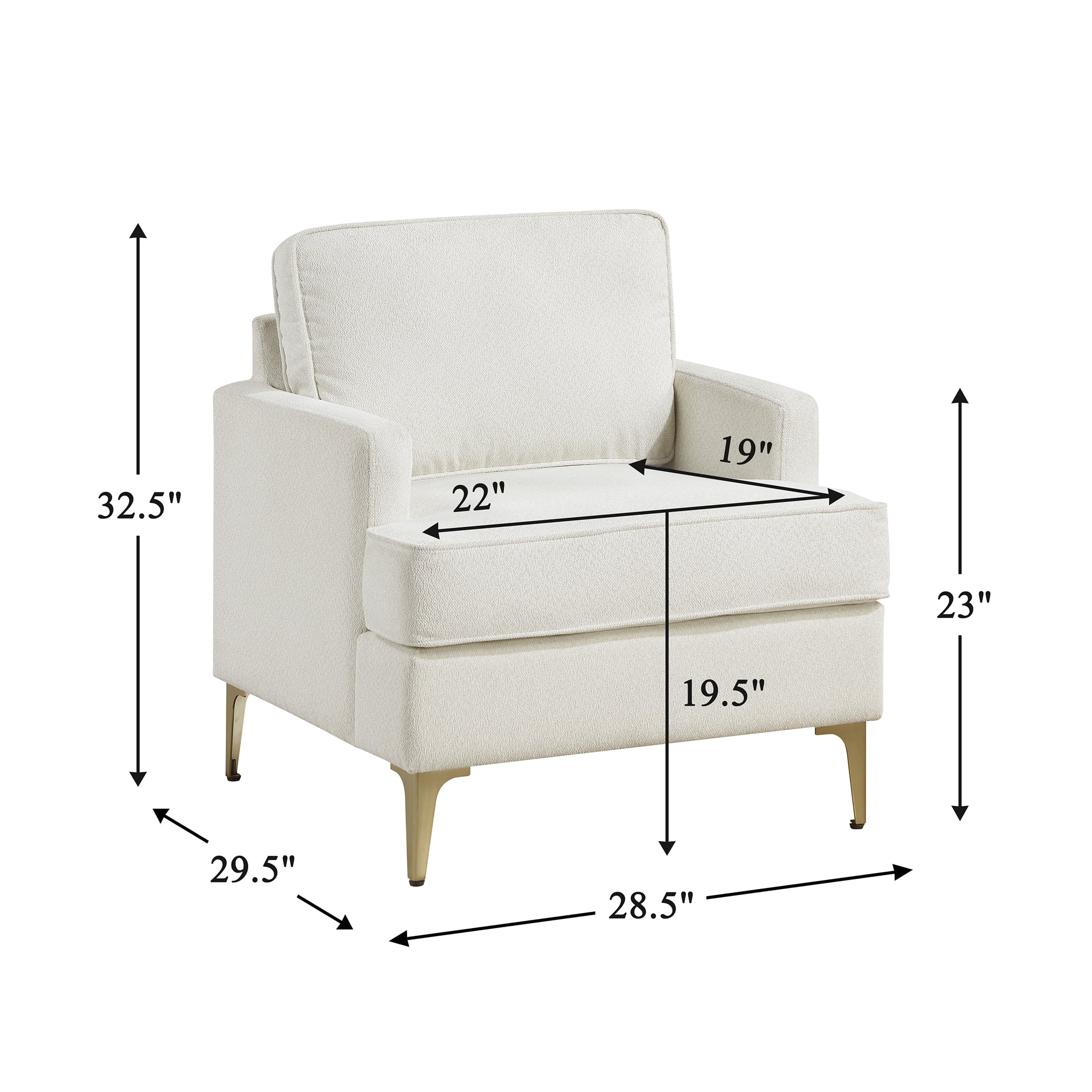 OakvillePark Northwyn Chenille Accent Chair with Metal Legs, Beige