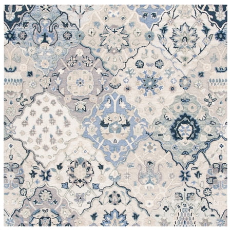 SAFAVIEH Glamour Charmaine Floral Wool Area Rug, Beige/Blue, 4' x 4' Square
