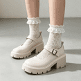 thumbnail image 4 of Mary Jane Shoes for Women, Retro Platform Chunky Heel Pumps, Round Toe Block Heel Dress Shoes, Matte Lug Sole Buckle Strap Office School Uniform Pumps, 4 of 5