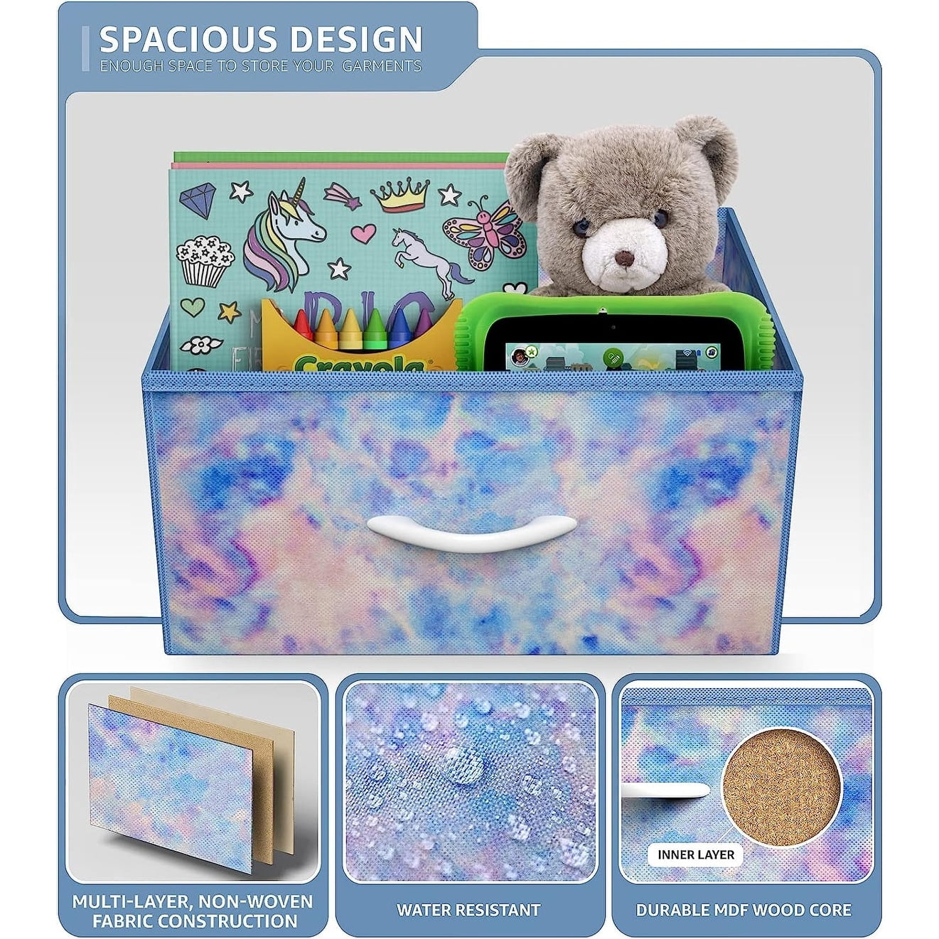 Sorbus Nightstand 2-Drawer Storage Dresser - Kids, Teens Boys & Girls Bedrrom Furniture, Accent End Table Chest, College Dorm, Steel Frame, Wood Shelf & Top, Fabric Bins (Tie-dye Blue)