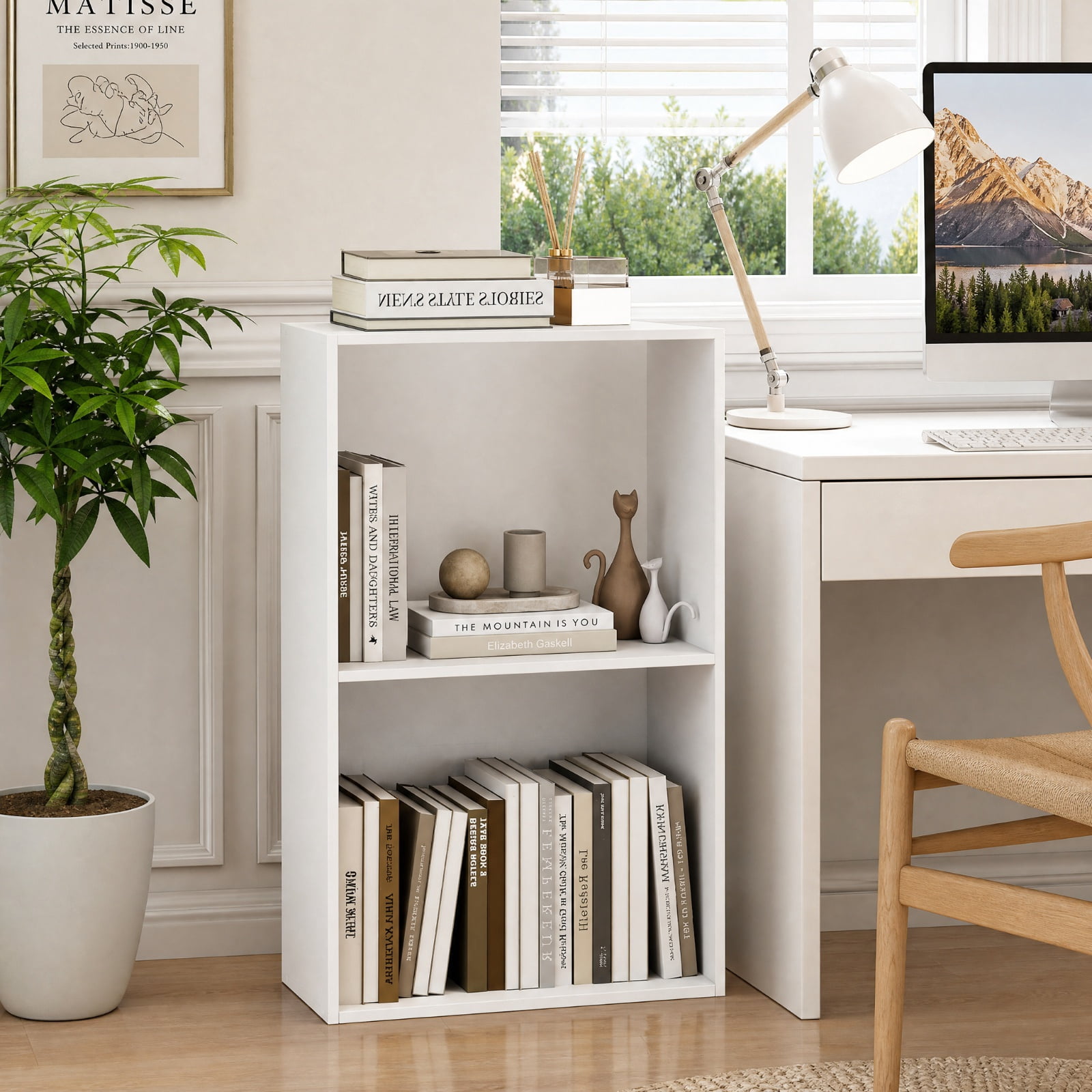 Furnibear Set of 2 3-Tier Freestanding Bookshelf with Open Storage Compartment and Display Shelf for Living Room and Study, White