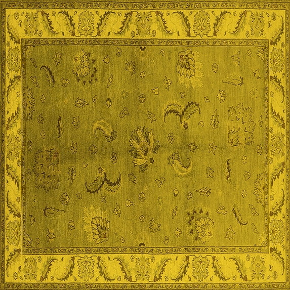 Ahgly Company Machine Washable Indoor Square Oriental Yellow Traditional Area Rugs, 5' Square