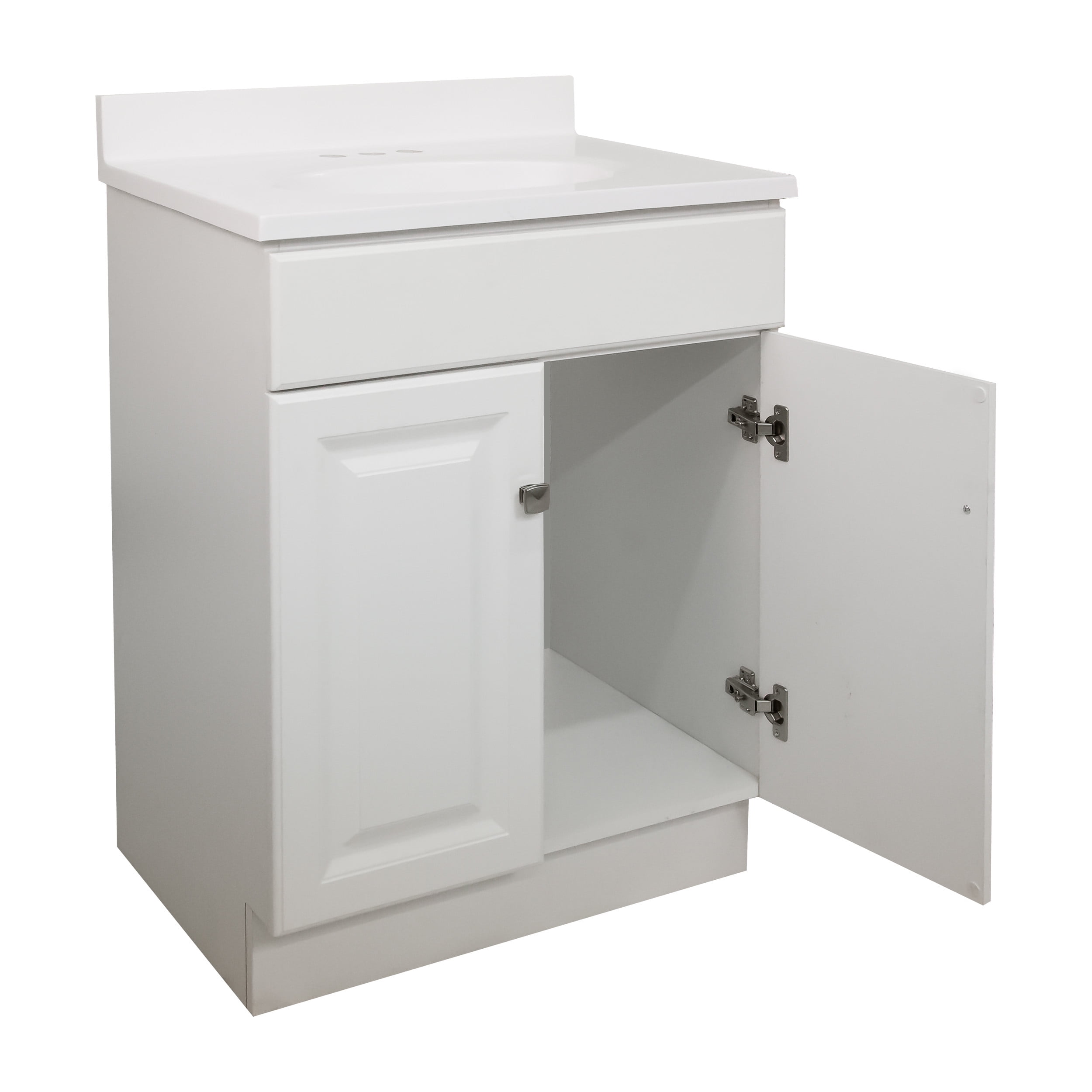 Design House 591198 Wyndham 2-Door Bathroom Vanity with Cultured Marble 4" Centerset Solid White Vanity Top, Unassembled, 25x19, White