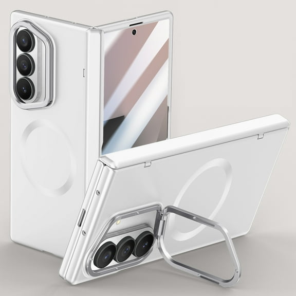 Elehold Magnetic for Samsung Galaxy Z Fold 7 Case with Hinge Protection & Front Screen Protector & Camera Ring Stand Mag-Safe Full Body Phone Cover for Samsung Z Fold 7,Silver(HD Clear Film)
