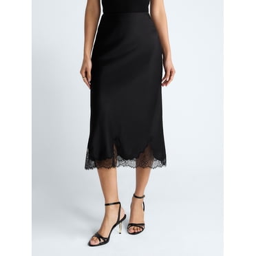 Scoop Women's Midi Slip Skirt with Lace Trim, Sizes XS-XXL
