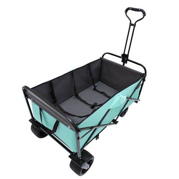 440lbs Collapsible Foldable Wagon Cart with strapping system ,Beach Wagon Utility Cart Utility Wagon Grocery Cart for  Camping Shopping Sports Gardening Fishing Supports  3pcs plastic Liner bag Blue