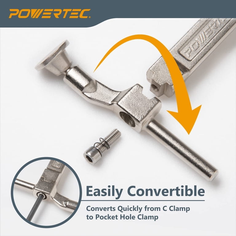POWERTEC 2-Way Pocket Hole Clamp - 12 Inch Right Angle Woodworking Clamp 2-Piece Set