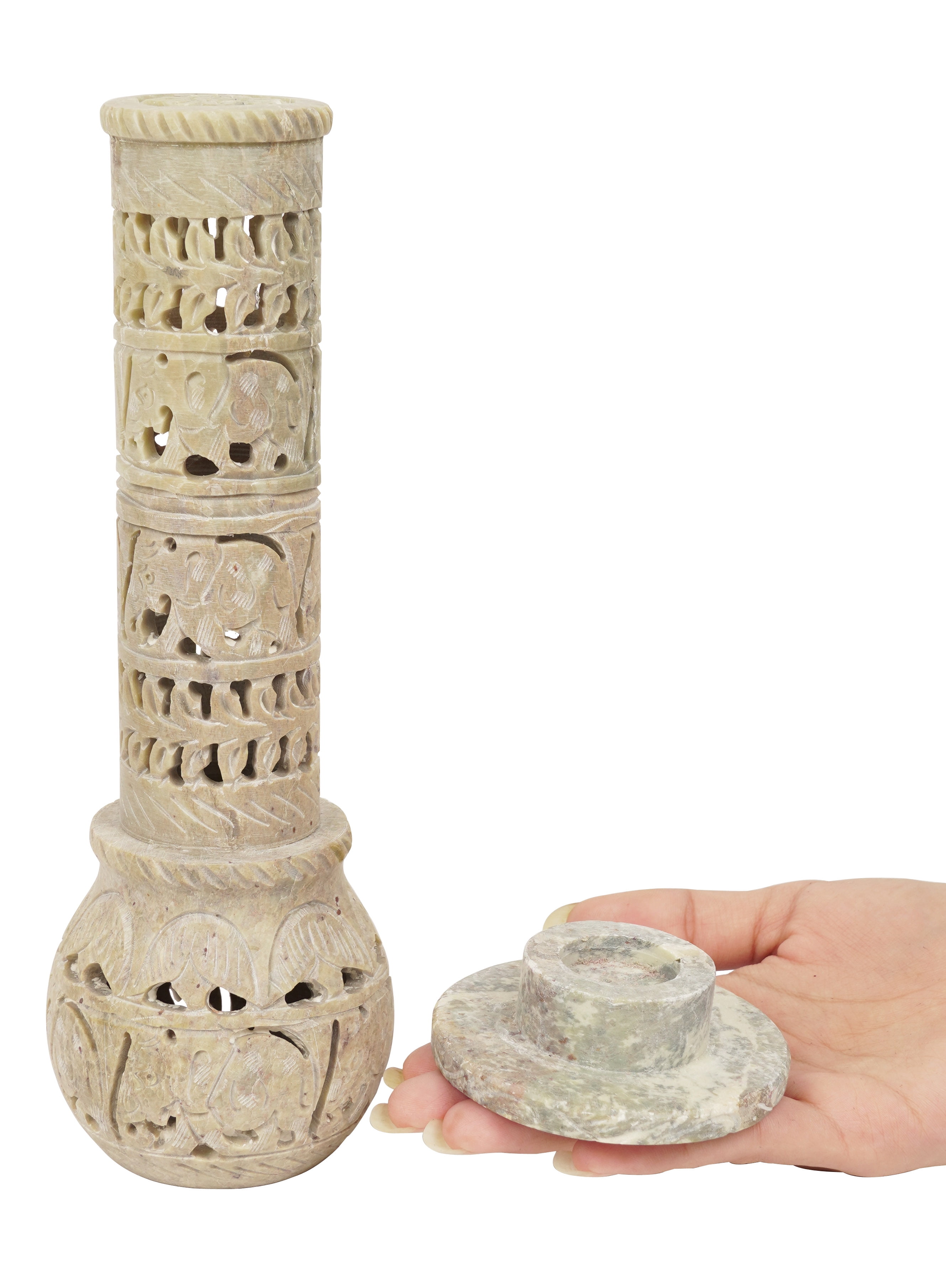 IBA Indianbeautifulart Handmade Stone Incense Stick Burner | Candle Stick Holder | Tea Light Burner , Perfect Elephant Carving for Gifting- Decorative Home and Kitchen Decor (9x 1.7 Inches)
