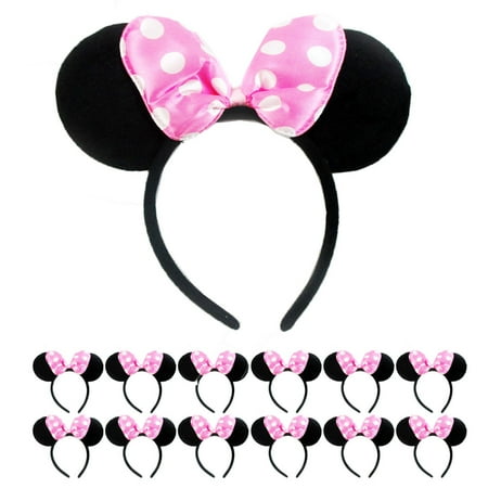 Headband Gift - 12Pc Minnie Mouse Ears Headbands Red Pink Polka Dot Bow Costume Party Favor Gift