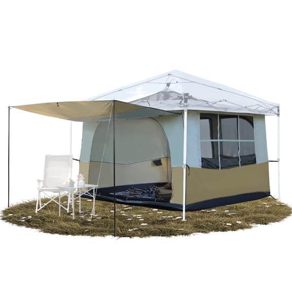 REDCAMP Camping Inner Tent for Pop-Up Canopy, Cube Tent Converts 10' x 10' Straight-Leg Canopy into Camping Tent, Fully Vented Roof, Fits 4–6 Persons, Khaki (Frame/Shelter Not Included)