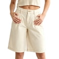 thumbnail image 2 of Bloomae Bermuda Shorts for Women Knee Length High Waisted Button Elastic Waist Summer Dressy Casual Pleated Long Chino Shorts with Pockets, 2 of 8