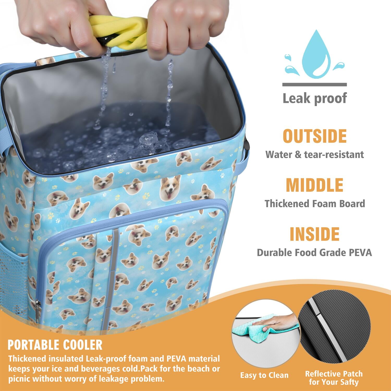 Travel Cooler Bag - Corgi Footprint Camping Beer Cooler Backpack with Bottle Opener- Waterproof Insulated Picnic Backpacks - Cooler Bag for Beach