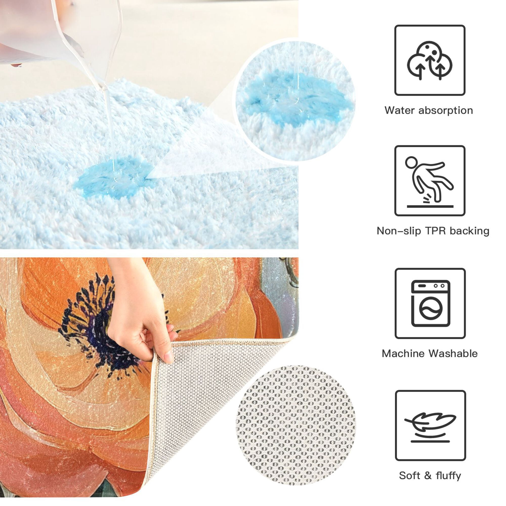 Yayeee Bath Rugs for Bathroom Floor Non Slip Non Skid Rectangle Soft Absorbent Bright Flowers Machine Washable Mat