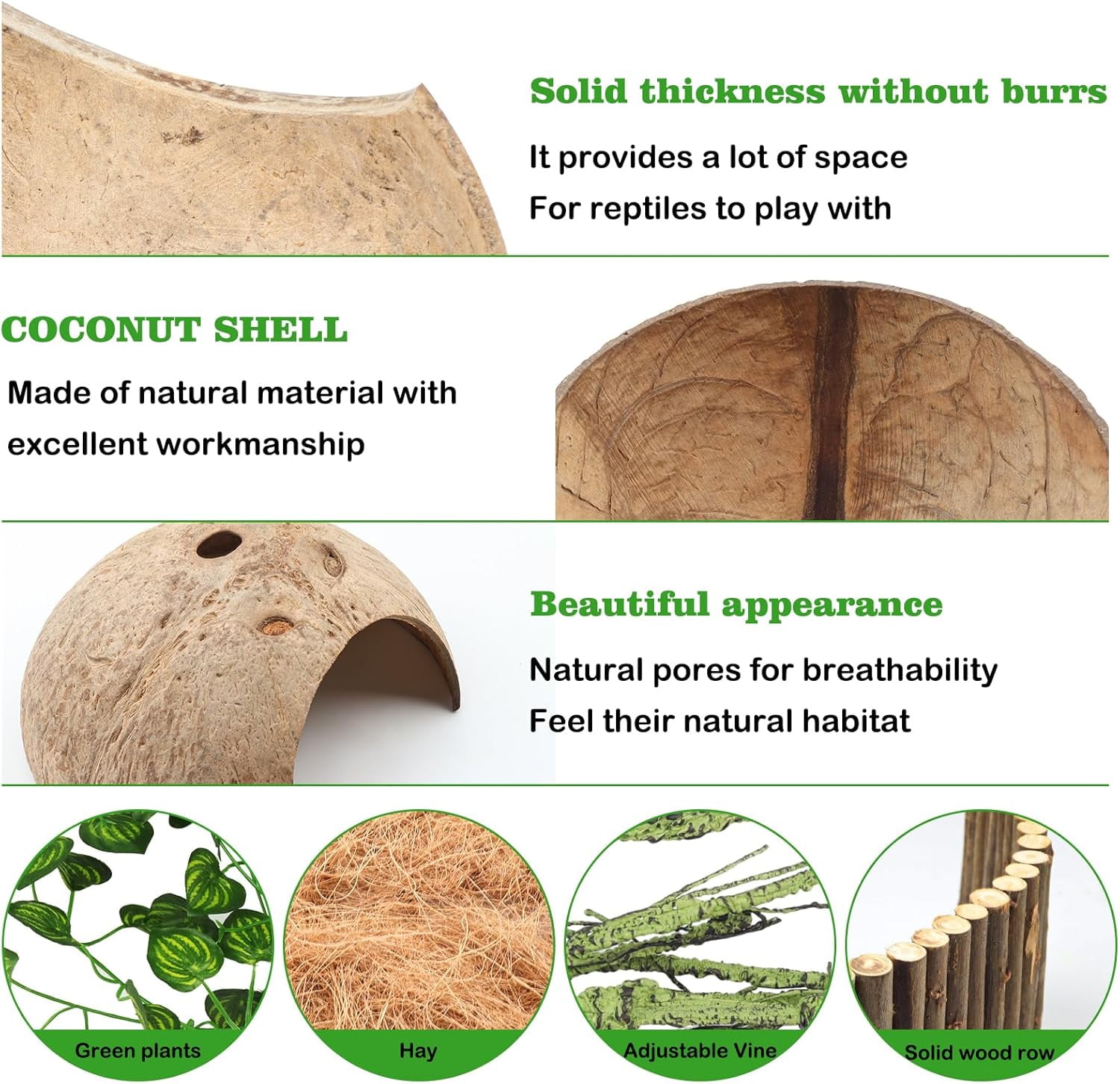 Crested Gecko Tank Accessories, Reptile Climbing Vines Hanging Plants with Coconut Shells Bridge Hideout Decor for Bearded Dragon Lizard Chameleon Gecko Turtle Snake