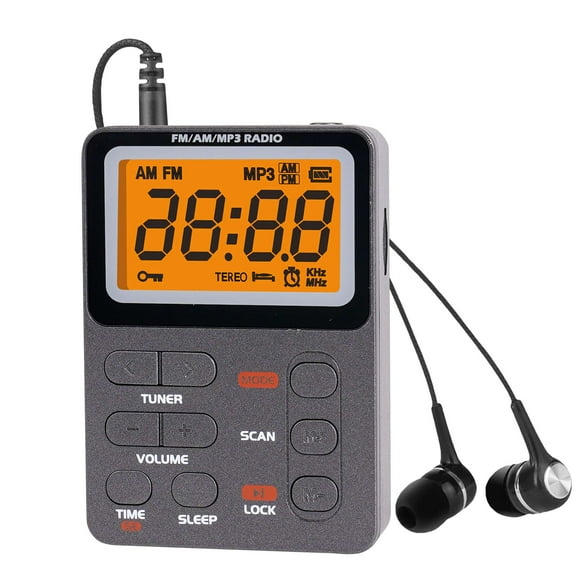 Deago Portable AM FM Pocket Radio with Digital Tuning LCD Display, Rechargeable Mini Radio with MP3 Player and Stereo Earphone for Walking, Jogging