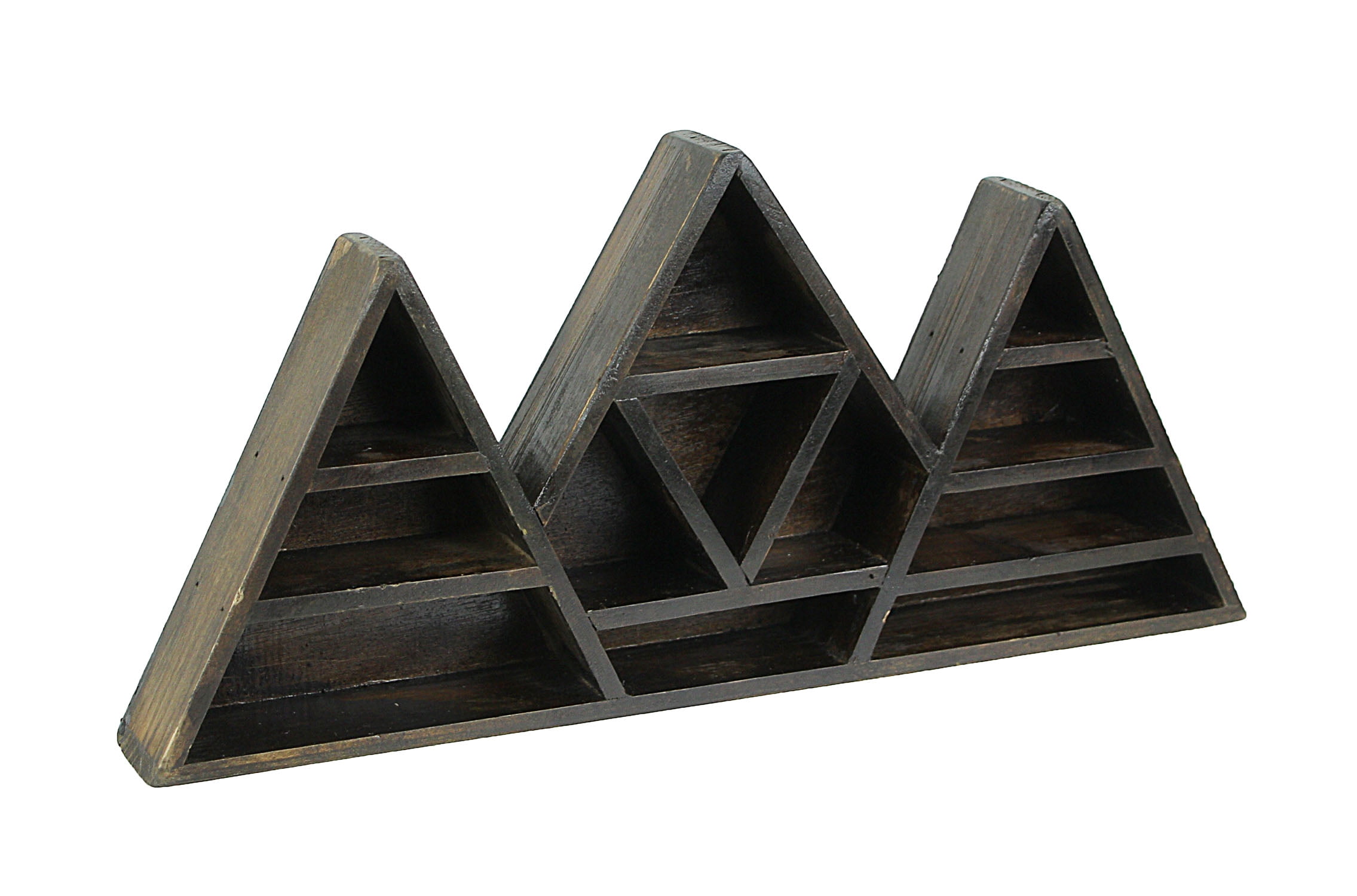 Zeckos Dark Brown Wood Geometric Triangle Crystal Display Shelf ...