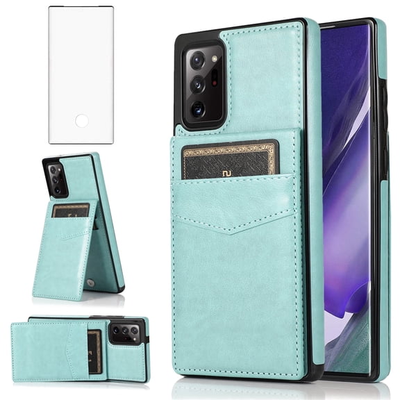Asuwish Screen Protector Included PU Leather Soft Shell Wallet Cell Phone Case with Screen Protector for Samsung Galaxy Note 20 Ultra, Teal