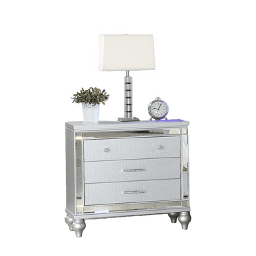Miekor Furniture Modern Style Mirror Framed 3-Drawer Nightstand Made with Wood in Silver 81825