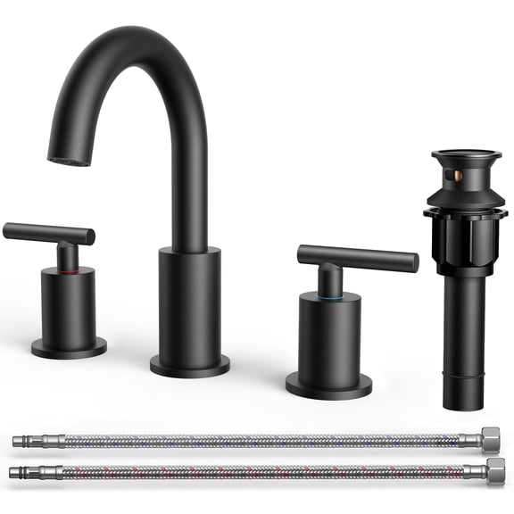 TVOFEK Black Bathroom Faucet 3 Hole, 8 inch Widespread Bathroom Vanity Faucets with Metal Drain and Supply Hoses, Stainless Steel Faucet for Utility Lavatory