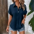 thumbnail image 4 of Womens T Shirts Summer Tops 2025 Solid Color Short Sleeve Button Down Lapel Blouse Tees Tshirts Shirts for Women, 4 of 7