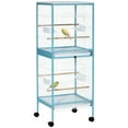thumbnail image 1 of PawHut 2 In 1 Bird Cage Aviary with Wheels, Wood Perch, Light Blue, 1 of 9