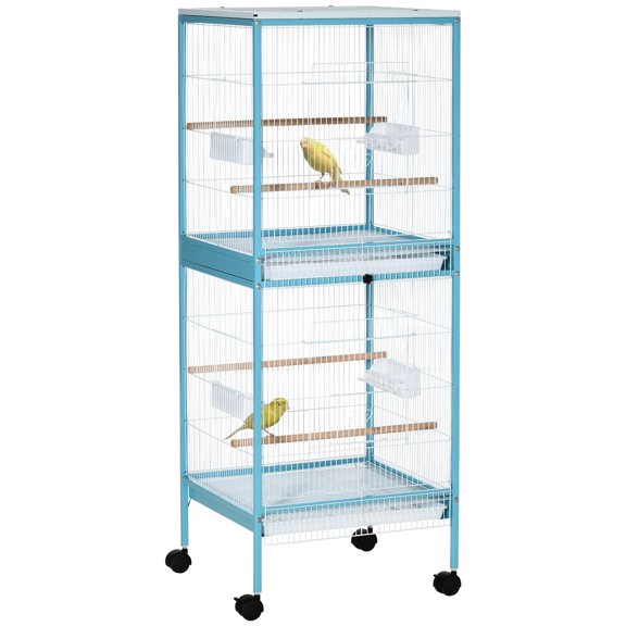 Pet Pens & Hutches PawHut Large Bird Cage with 1.7 ft. Width for Wingspan, Bird Aviary Indoor with Multi-Door Design, Fit for a Canary, Finch, Conure, 55", Light Blue,Dog Pens