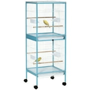 PawHut 55 2 In 1 Bird Cage Aviary Parakeet House for finches, budgies with Wheels, Slide-out Trays, Wood Perch, Food Containers, Light Blue