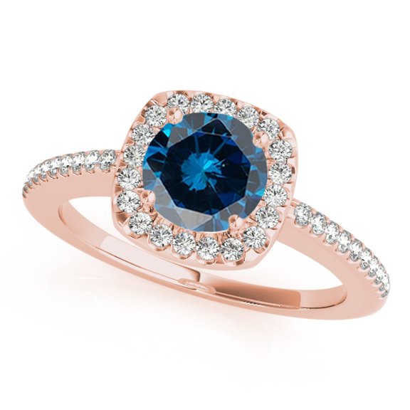 Aonejewelry 1.20 Ct. Halo Blue Diamond Engagement Wedding Ring In 14k Solid Rose Gold