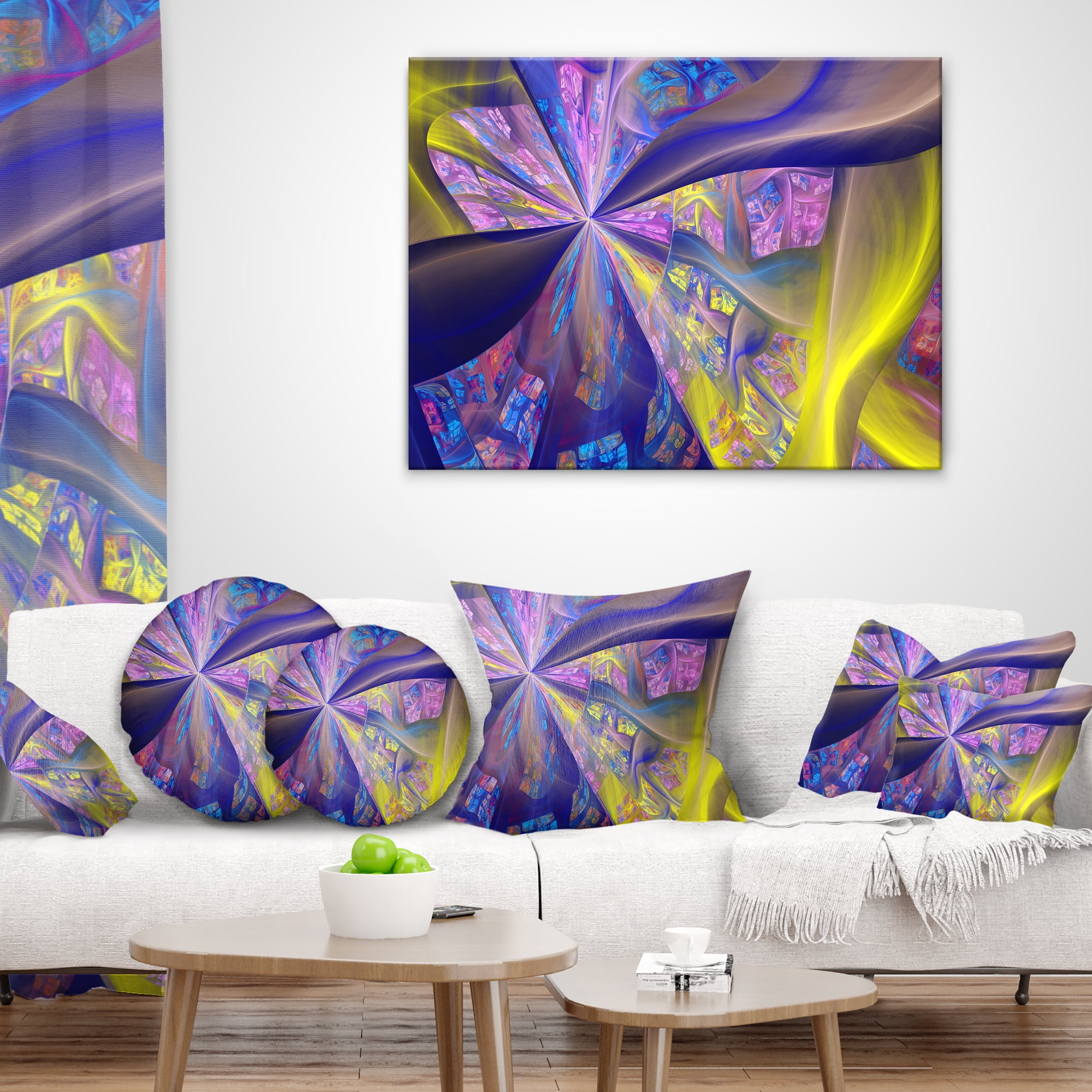 Designart Purple Yellow Fractal Curves - Abstract Throw Pillow - 12x20