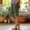 thumbnail image 2 of VBVC Women's Cotton Linen Striped Cuffs Capri Pants with , Wide Leg Summer Trousers For Women , Ladies' Casual Knee Length Shorts with Pockets, S-3XL, 2 of 6