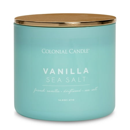 Colonial Candle Pop of Color Vanilla Sea Salt Jar Candle, 3 Wick, 14.5 oz, 80 Hours Burn, Aromatic