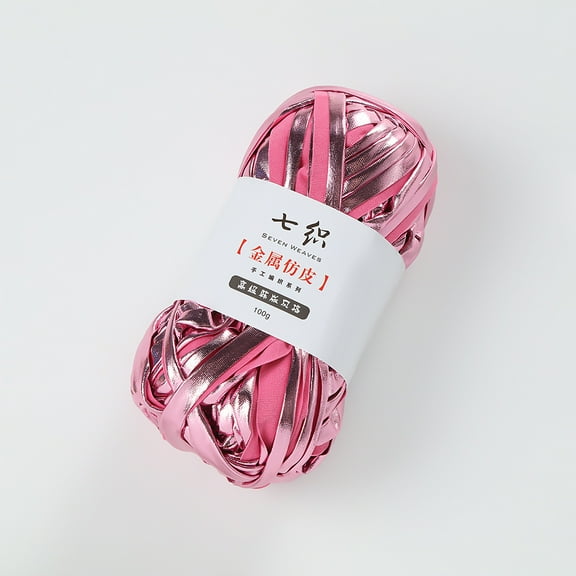 Zhuge 54.6 Yards 100g Shiny Metallic T-Shirt Yarn, Fabric Cloth Yarn for Crocheting, Knitting, Handmade Bag & Rug Weaving DIY Projects, Light Pink