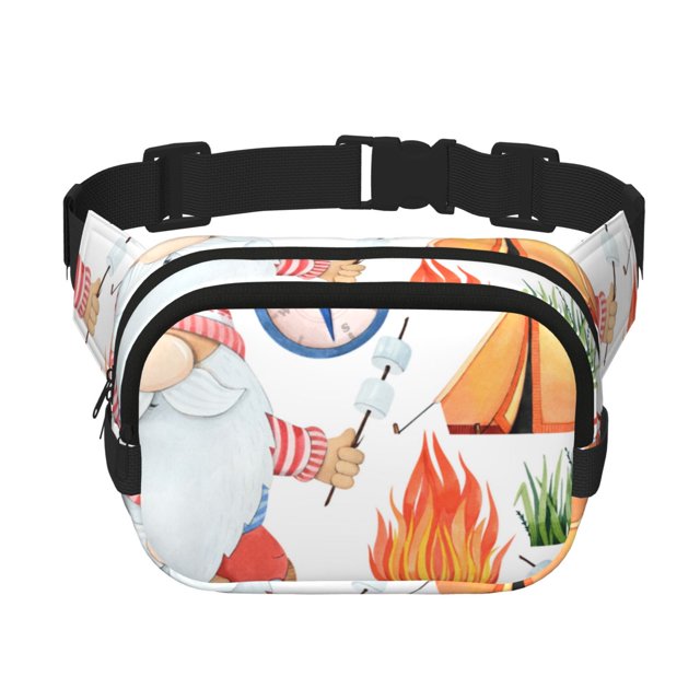 Fotbe Gnome Camping Cangurera Cuadrada con Estampado de Doble Capa, Bolsa de Cintura Ajustable Mini para Hombres y Mujeres