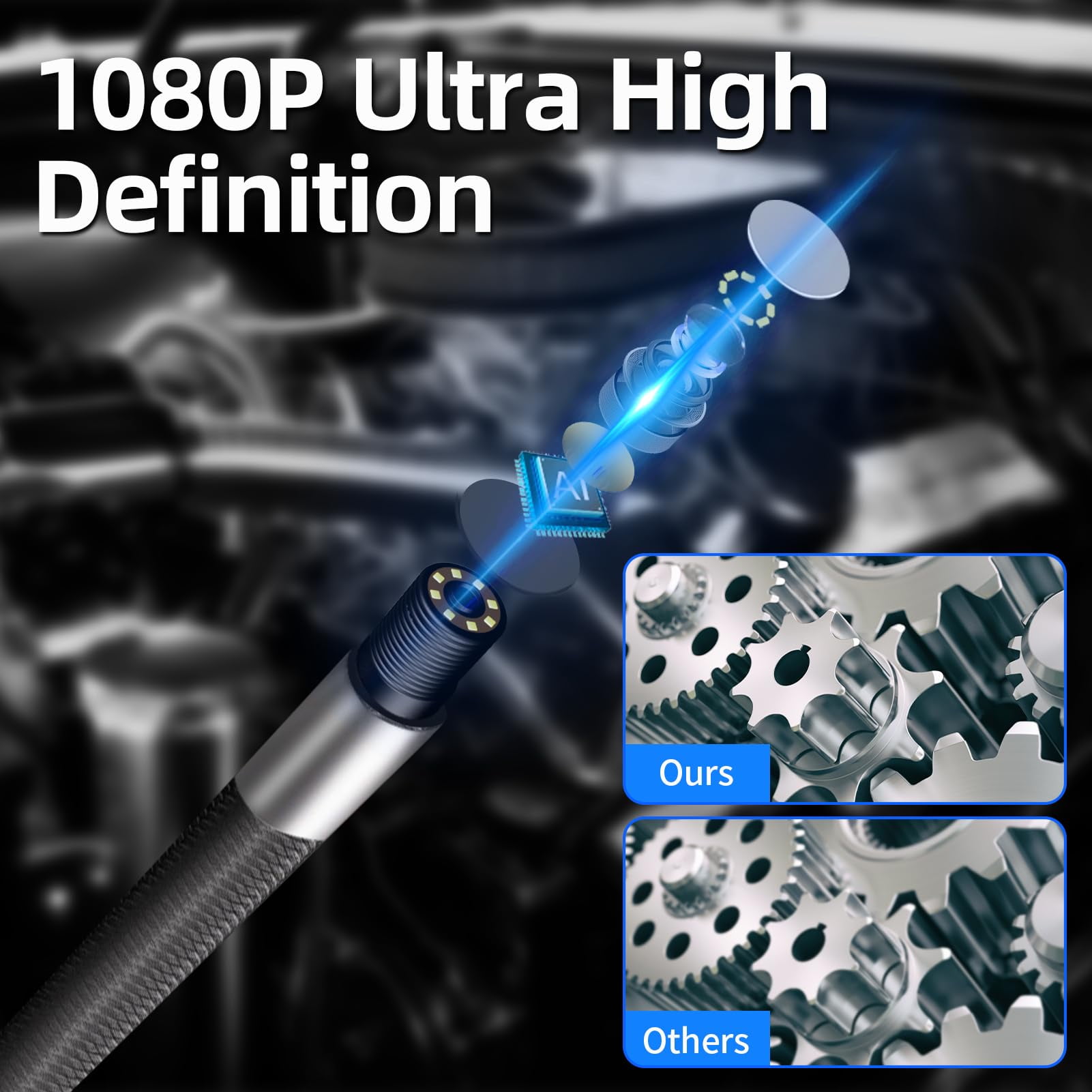 Daxiongmao 4.3Inch Screen Two-Way Articulating Borescope with 32G Card, 1080 HD 3.3ft Semi-Rigid Cable, Borescope Endoscope Camera with Light, IP67 Waterproof Sewer Camera, Gadgets for Men