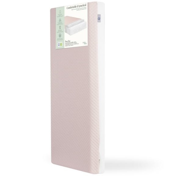 Evolur Pure Zen 2 in 1 Crib & Toddler Mattress, White and Pink, Greenguard Gold Certified