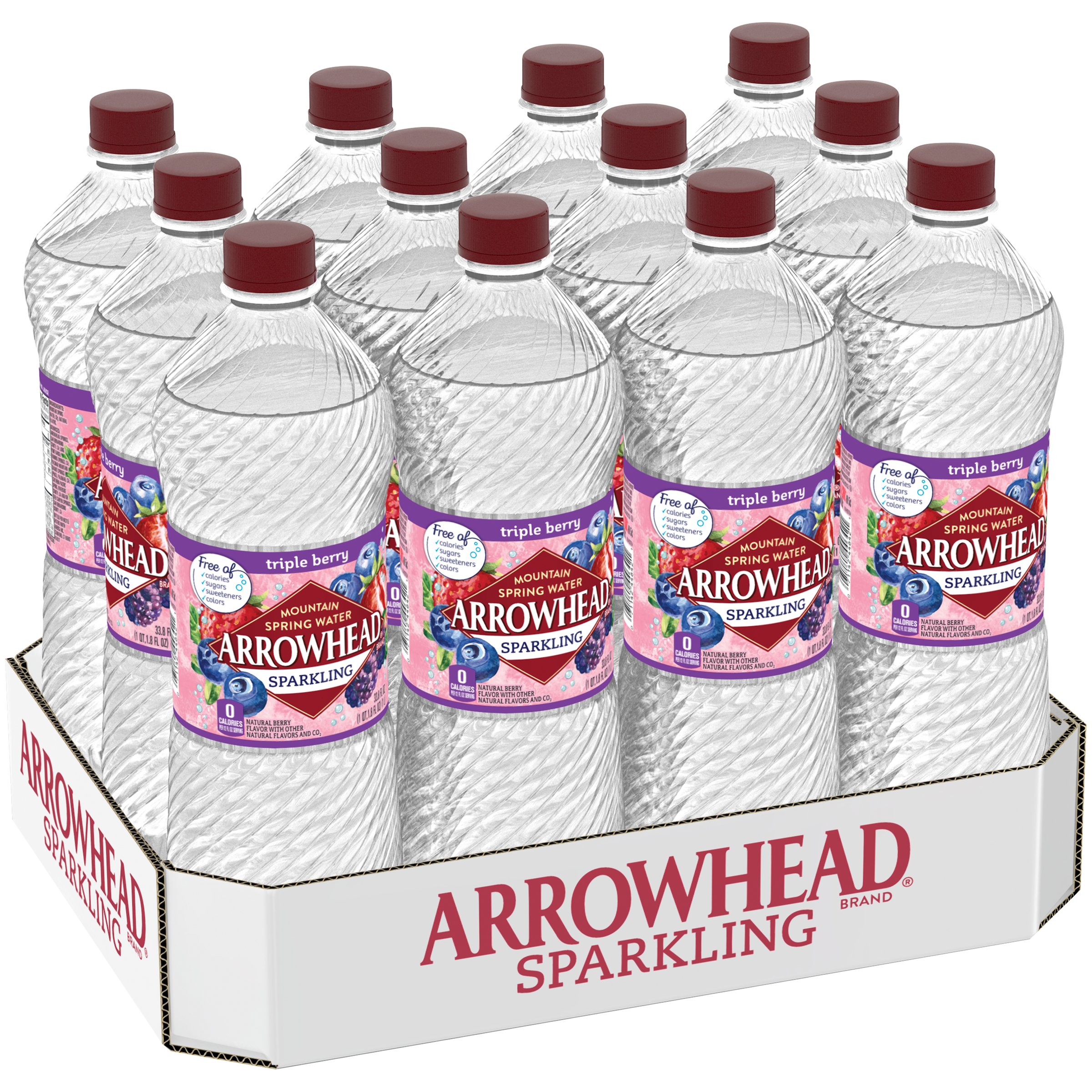 Arrowhead Sparkling Water, Triple Berry, 33.8 oz. Bottles (Pack of 12
